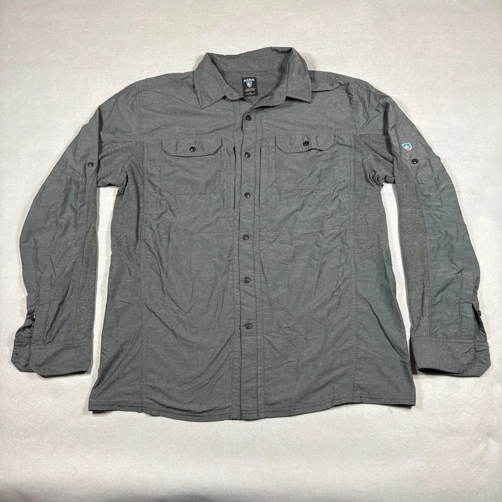 Kuhl Mens Gray Hybrid Long Sleeve Button Down Hiking Shirt Large L Utility